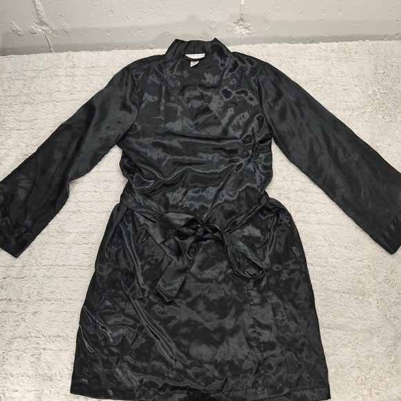 Morgan Taylor Other - VTG 90s Black Satin Robe Morgan Taylor Intimates Luxury Sexy Goth Pockets Womens